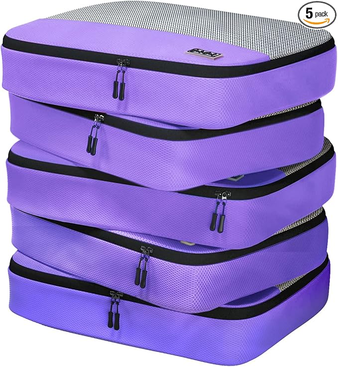 5pc Purple Large Packing Cubes for Suitcases - Travel Packing Organizers for Carry on Luggage Cubes set of 5 by DotDot