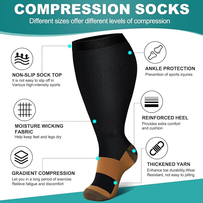 Genovega 3 Packs Wide Calf Compression Socks for Women Men Knee Hight S/M-4XL for Gifts - Image 4