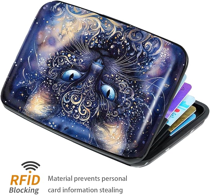 Coco Rossi Credit Card Holder RFID Aluminum Small Mini Wallet Women | Metal Wallet, Business Cards Holder, ID Case, Slim Sleeves, Womens Girls Gift, Carry Proof Wallets for Travel, Cool Cat - Image 4