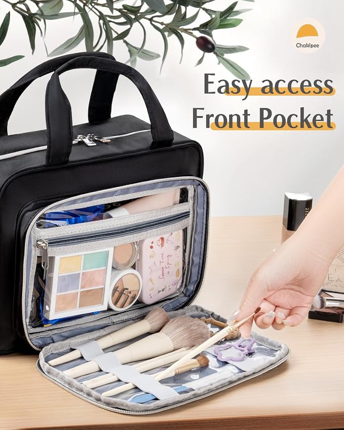 Travel Hanging Toiletry Bag for Women - Waterproof Cosmetic Organizer with Clear Window, Lightweight Bathroom Bags for Essentials, Makeup, Shampoo, Toiletries Black,Large - Image 5