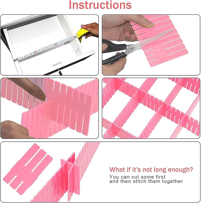 40Pcs Drawer Dividers, Adjustable Drawer Organizer for Socks, Underwear, Makeup, Can Help Tidy Kitchen, Bedroom, Dresser Pink - Image 3