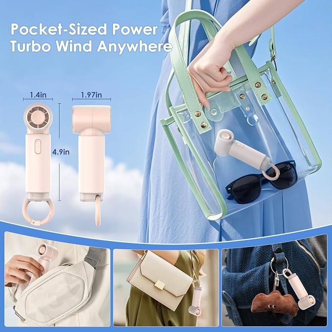 Handheld Portable Mini Fan, Personal Small Pocket Design with Hook, 19500RPM Powerful Motor Trubo, 10H Max Cooling time USB Rechargeable, 5 Speeds for Women/Men/Travel/Beach/Outdoor- Pink - Image 7