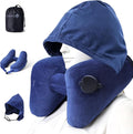 Sunany Travel Neck Pillow for Airplane Pillow Comfortably Supports Head, Neck and Chin, Inflatable Travel Pillow with Soft Velour Cover and Portable Drawstring Bag (Dark Blue, H-Shape) by Sunany