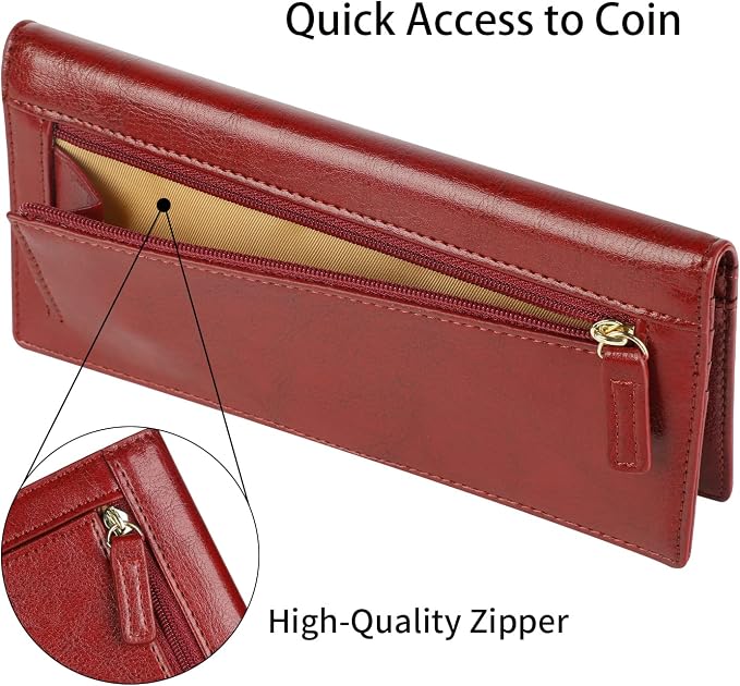 Ultra Slim Thin Leather Women Wallet RFID Blocking Credit Card Holder Bifold Long Ladies Billfold - Image 6