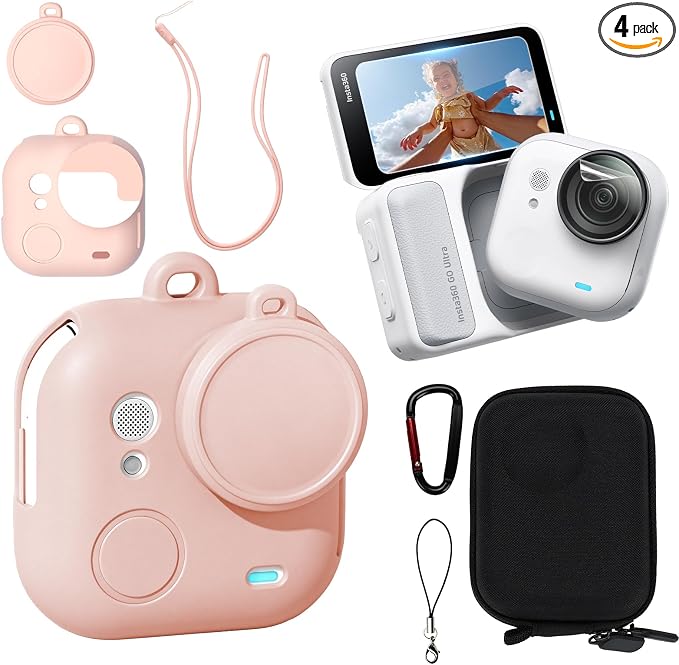 Silicone Protective Case, Screen & Lens Protector with Hard Carry Bag for Insta360 Go Ultra (Pink) by Unknown