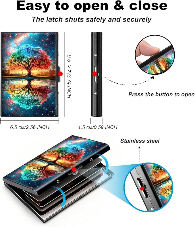 Metal Wallet,Credit Card Holder for Women,Slim RFID Blocking Credit Card Holder Thin Aluminum Wallet ID Case,6 Slot Business Mini Hard Metal Case for Women/Men,Colorful Tree Sky - Image 5