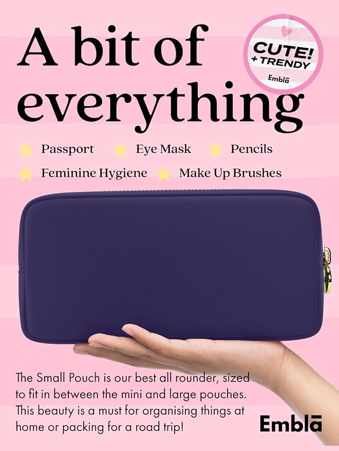 Embla Makeup Bag Travel Cosmetics Pouch and Toiletry Bag, Nylon Zipper Pouch Purse, Cute Make Up Organizer Storage Tote for Women Girls, Travel Skincare Case, Small Makeup Bags, Sapphire - Image 3