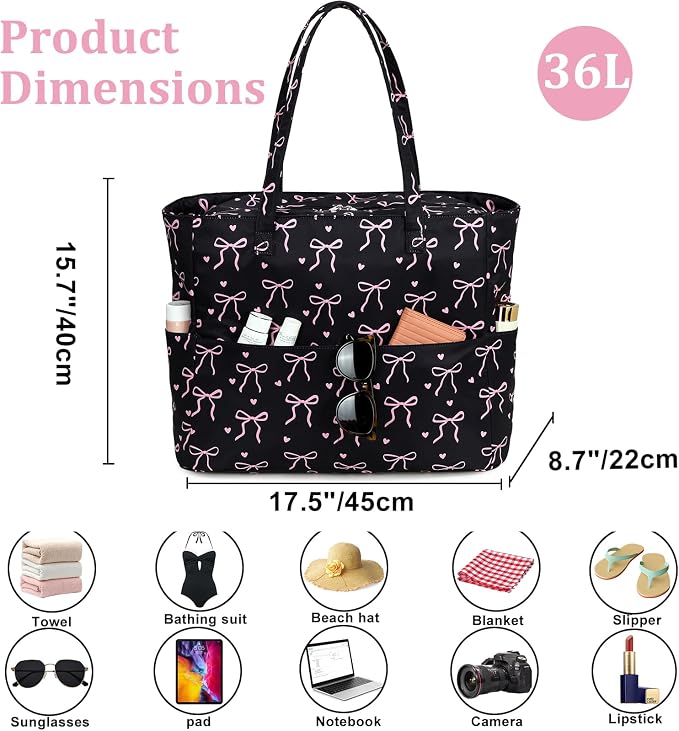 LEDAOU Large Beach Bag for Women, Waterproof Sandproof Tote Bag with Zipper | 36L Pool and Swim bag with Zipper, Wet/Dry pocket and 7 Pockets for Beach Days, Cruises, Vacations and Family travel - Image 7