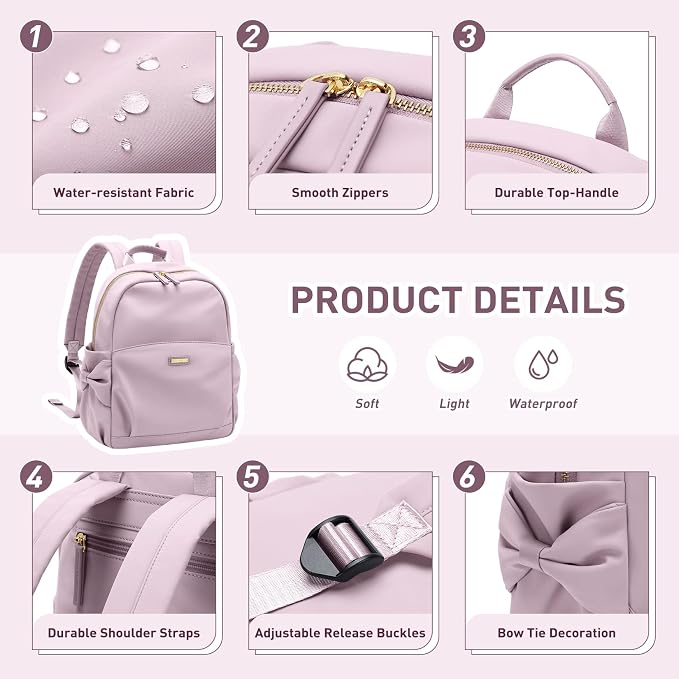Mini Backpack for Women Small Backpack Purse Cute Stylish Lightweight Daypack for College Work Travel Party,12.9Inch, Pinkish Purple - Image 5