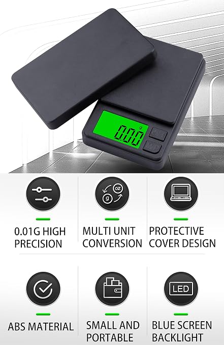 Digital Pocket Scale 1000g x 0.01g Weigh Gram Scale, Mini Scale, Digital Grams Scale, Food Scale, Jewelry Scale, Kitchen Scale with Backlit LCD, 7 Units Tare, Battery Included, Black - Image 2