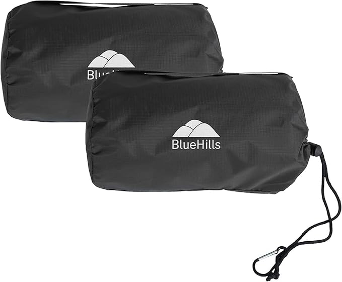 BlueHills Ultra Compact Travel Blanket Pillow 2 Pack Airplane 70X56In Black | Travel Blanket Pillows for 2, Matching Case, Luggage Belt & Backpack Clip, 70 X 56 Long, Must Have Airplane Travel Essentials by BlueHills