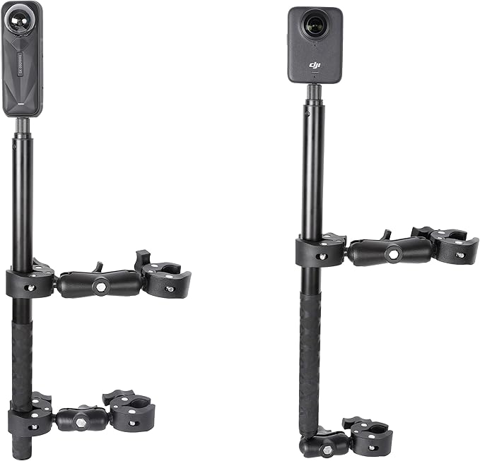Motorcycle Mount kit for Insta360 One X5 X4 X3 X2 RS DJI OSMO 360 GoPro MAX 2- Double Clamps Handlebar Holder with 155cm Selfie Stick for Motorcycle and Bicycle Riding Records by PellKing