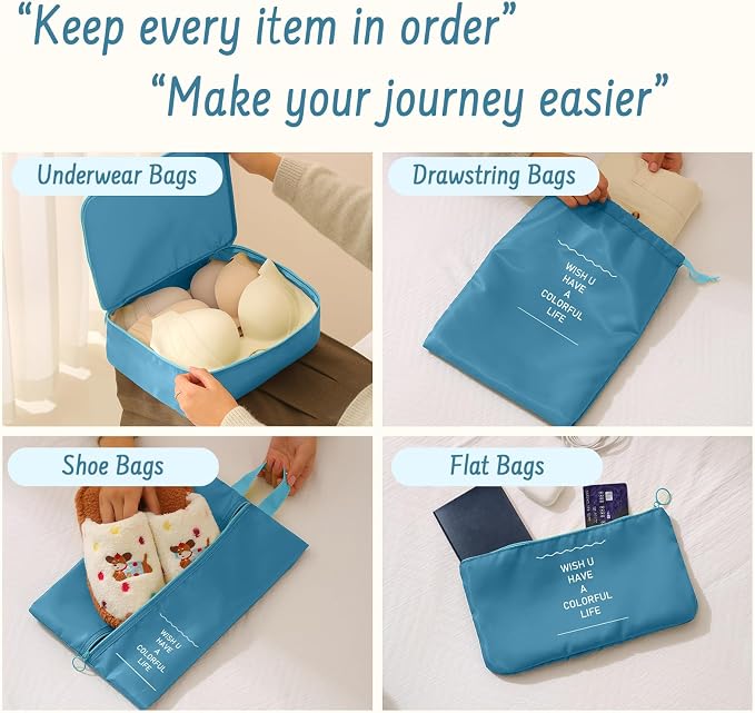 9 Set Packing Cubes for Travel Essentials - Lightweight Carry-On Luggage Organizer Bags with Shoe, Clothes & Laundry Bags for Airplane, Family & Business Travel, Lake blue - Image 5