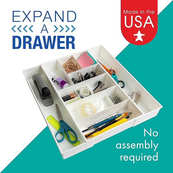 Dial Industries Expandable Junk Drawer Desk Organizer Storage Tray | Adjusts to fit narrow or wide drawers, Keeps pens, tools and small items separated, Great for desks, offices or kitchens - Image 2