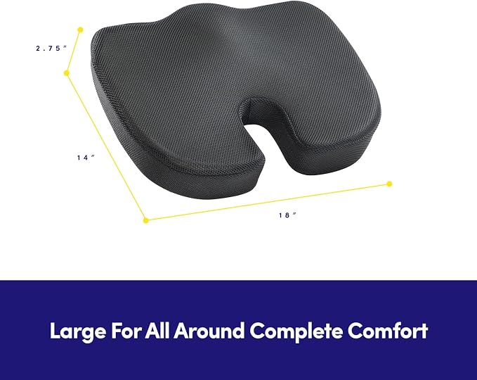 Office Chair Cushion Seat Cushion for Long Sitting ✅– Ergonomic CertiPUR-US® Memory Foam Non Slip Seat Pad for Desk, Car, Travel, Stadium, Bleachers & Airplane ✅– Tailbone Support Pillow - Image 2