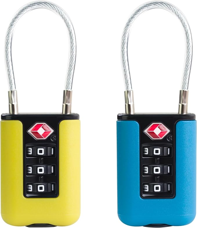 TSA Approved Luggage Locks, 3-Digit Waterproof Padlock, Combination Travel Cable Lock, Lockers, Suitcases, Toolboxes (Yellow+Blue) by SpecializeinCombinationLock