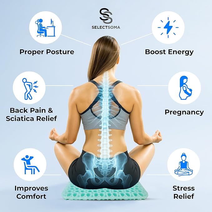 Gel Seat Cushion for Long Sitting, Pressure Relief for Sciatica, Tailbone, Coccyx & Back Pain, Office Chair, Wheelchair, Car & Truck – Standard Size Mint Green Gel - Image 6