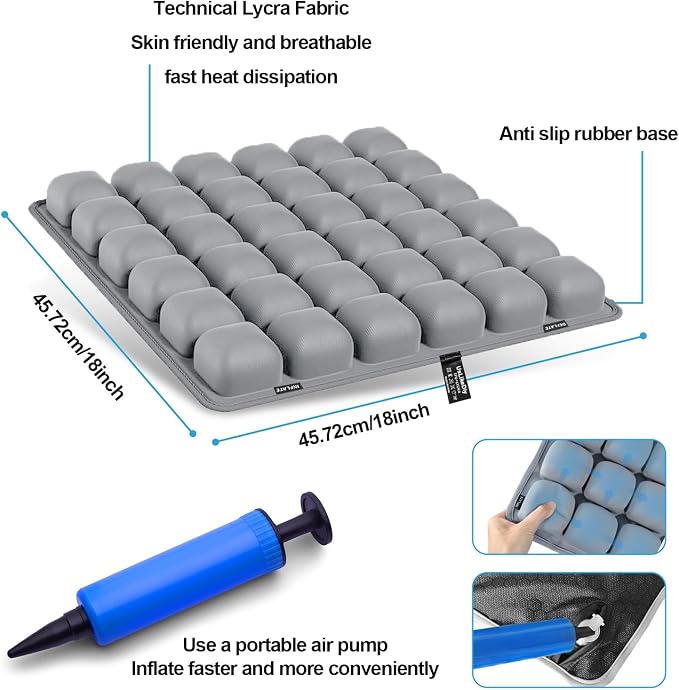 Grey Travel Seat Cushion – Portable Inflatable 3D Air Cell Seat Cushion for Long Flights, Car, Office, Wheelchair, Ergonomic Design for Tailbone Relief & Compact Support - Image 2