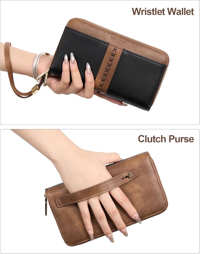 BOSTANTEN Wristlet Wallets for Women RFID Large Capacity Clutch Wallet | 24 Card Slots, 2 Zipper Pockets, Phone ＆ Card Holder, Zip Around, Hand Strap, Vegan Leather, Great Gifts - Image 2