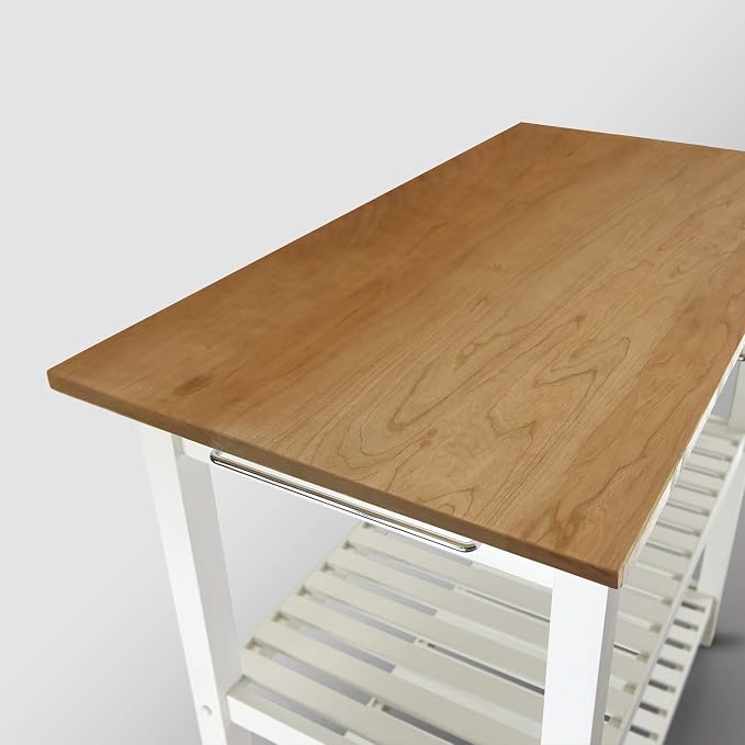 Kitchen Island with Solid Wood Top, White & Cherry Natural - Image 6