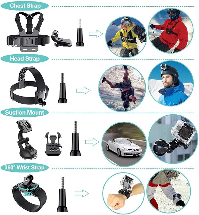 61 in 1 Action Camera Accessories Kit for GoPro Hero 13 12 11 10 9 8 7 6, Gopro Max, GoPro Fusion, Xiaomi, Insta360, DJI Osmo Action, AKASO APEMAN, Campark, SJCAM - Image 5