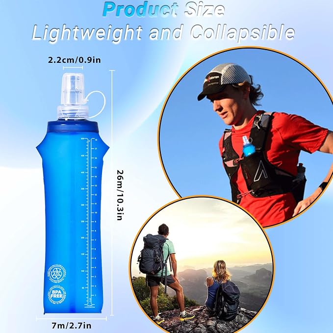 2 Packs Soft Flask, 17oz/500ml TPU Collapsible Soft Water Bottle for Hydration Pack, Running Vest, BPA-Free Folding Water Bottles for Hiking Cycling Climbing Running Outdoor Sports - Image 5