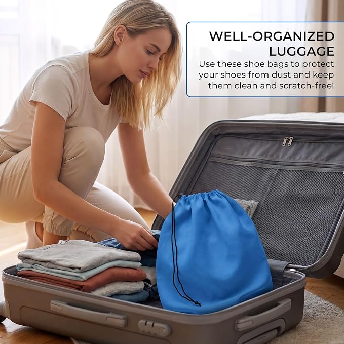 4 Pcs Travel Shoe Bags for Packing with Drawstring,17.7" x 13.8",Blue | Dust Resistant,Machine Washable & Reusable Storage Pouch,Drawstring Closure,Travel Essentials for Women & Men - Image 5