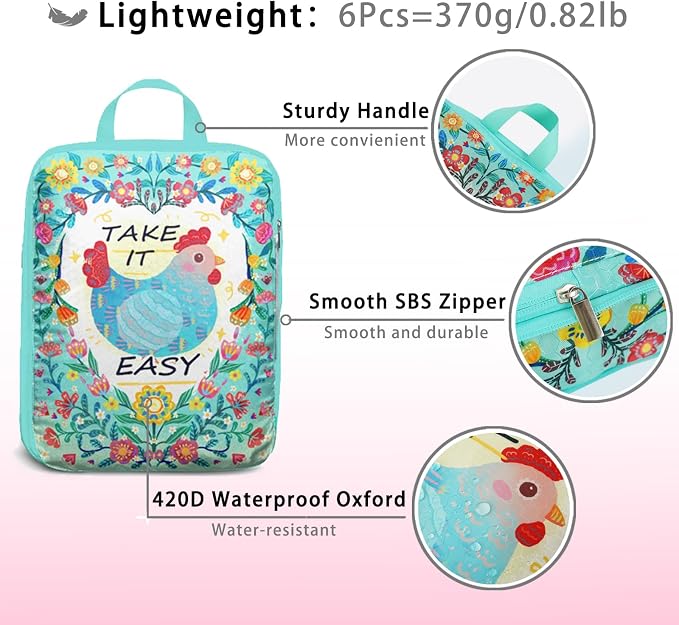 6 Pcs Compression Packing Cubes for Travel, Waterproof Luggage Organizer Washable Storage Bags Set - Packaging Cubes for Backpack Travel and Carry-Ons - Image 6