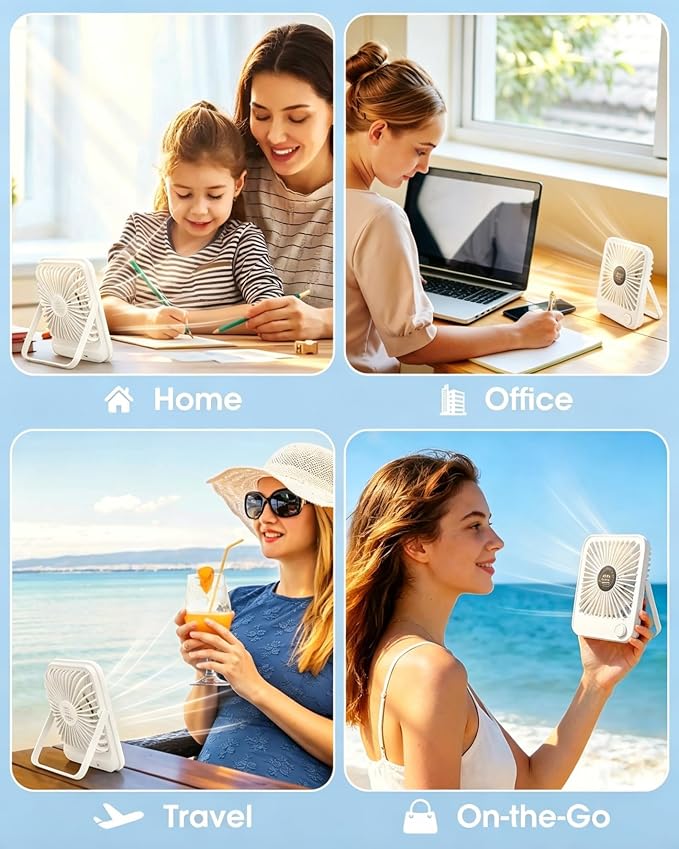 Ouddy Mode 2 Pack Small Desk Fan, Rechargeable Quiet Portable Travel Fan | 100 Wind Speeds Digital Display Black Personal Fans for Office Bedroom Home Outdoor - Image 5