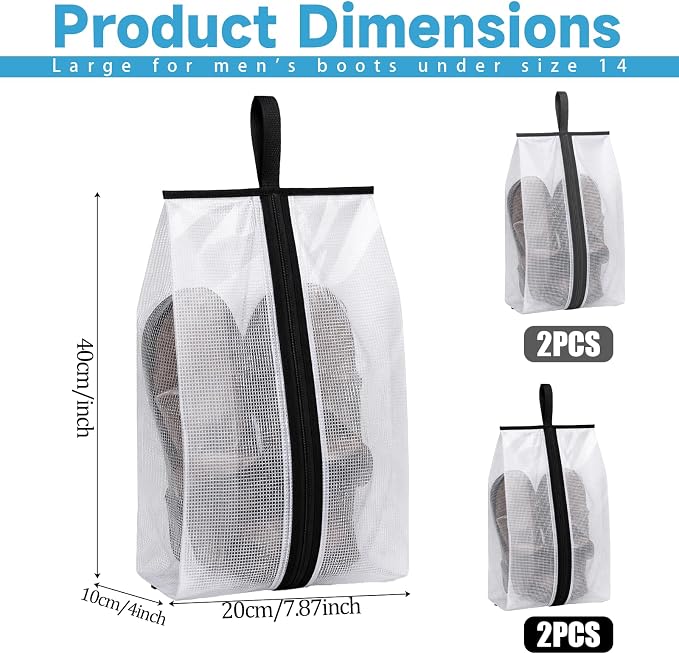 Shoe Bags for Travel, 4 PCS Large Travel Shoe Bag Clear Gym Shoes Bag with Zipper Waterproof Golf Shoes Dust Bags with Handle for Man and Women (Black & Gray) - Image 2