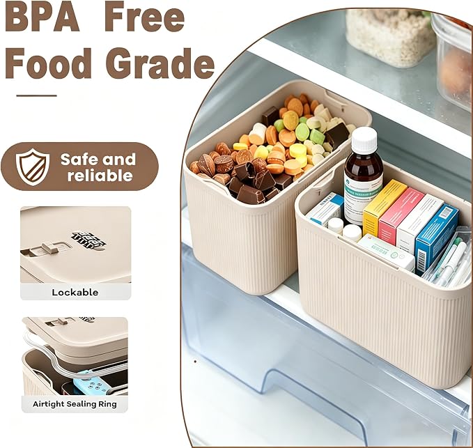 Lockable Storage Box, Plus Lock Box with Code – 2 inch Taller Version for Medication Safe, Phone Jail, Food Snacks, First Aid Kits, Refrigerator, Office, School, Home, Travel Gift (Beige) - Image 4