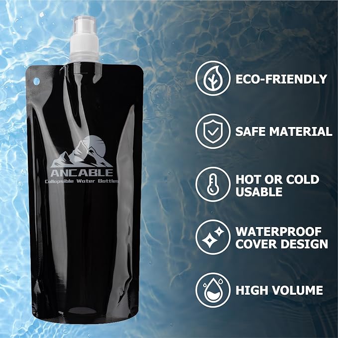 Ancable 17oz Collapsible Water Bottles, 6-Pack Reusable Travel Foldable Water Bottles for Hiking Camping Running Bike, BPA-Free Water Bottle - Image 5