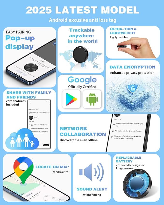 Air Tags for Android,Air Tags-2 Pack Android,Air Tracker Tags with 2 Case,2 Year Battery Life,Google Find Trackers for Google'S Find Hub App,IP65 Waterproof Luggage Tracker Tags for Keys - Image 3