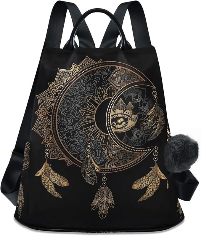 ALAZA Boho Crescent Moon Dreamcatcher Backpack Purse for Women Anti Theft Fashion Back Pack Shoulder Bag by ALAZA