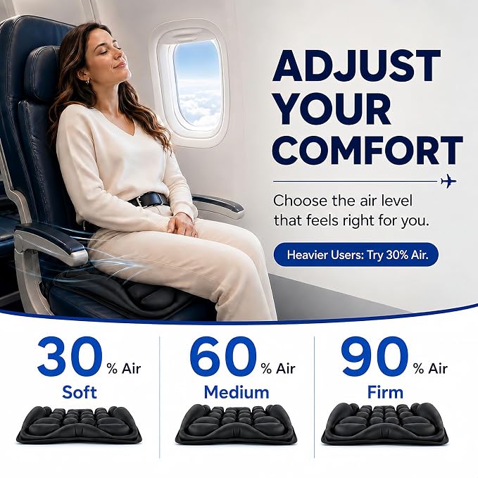 Airplane Seat Cushion, Air-Cell Travel Cushion for Long Flights, Inflatable Portable Seat Pad with Built-in Pump for Air Travel, Car, Office Chair and Wheelchair - Image 3