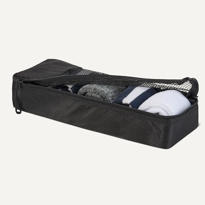 Amazon Essentials 4-Piece Packing Cubes Travel Accessories Set, Luggage Organizer with Double Zipper, Mesh Top, Space-Saving, Slim, Black (Previously Amazon Basics) - Image 3