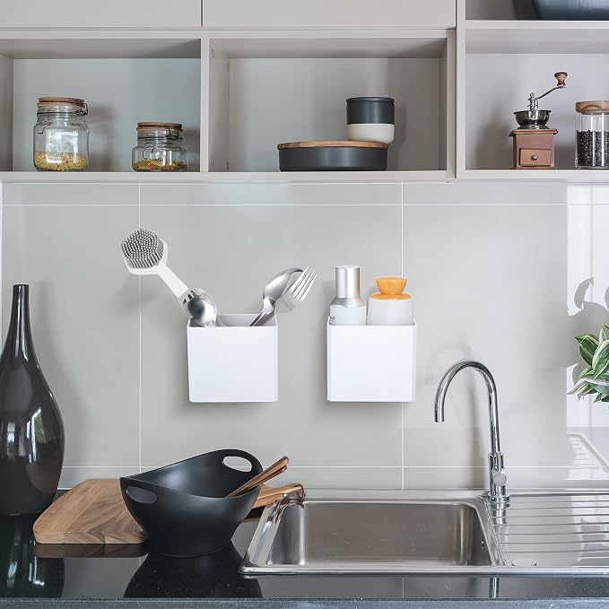 8 Pcs Wall Mounted Organizer Non-Drilling Adhesive Floating Shelf White Wall Bin Organizer Hanging Storage Containers for Bedroom Bathroom Kitchen Office - Image 7