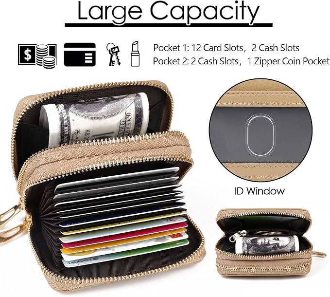 imeetu RFID Credit Card Holder, Small Card Wallet Women, Leather Card Case | Genuine Leather Women's Card & id Cases, Change Coin Purse with Zipper Keychain id Window, 20 Colors & 3 Styles, Daily, Gifts - Image 3