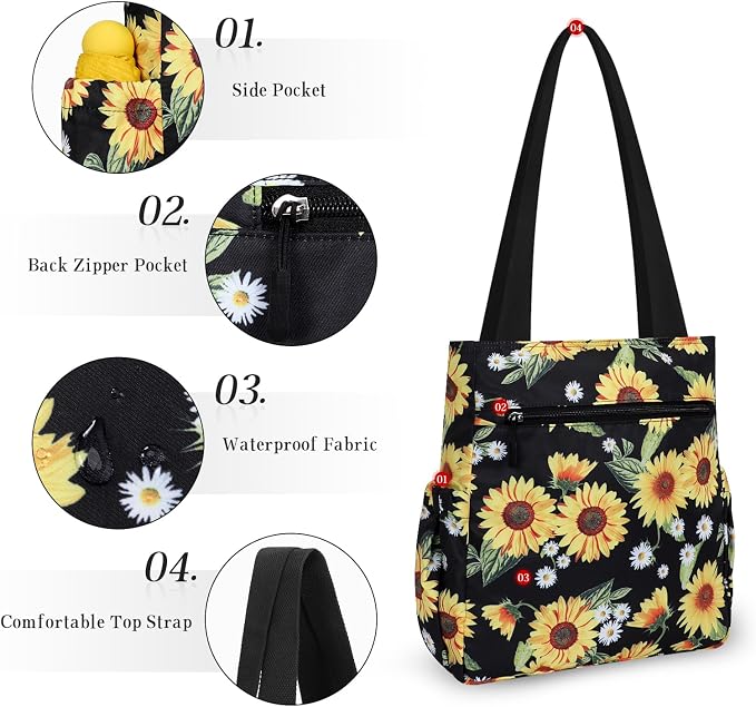 HUA ANGEL Floral Tote Bag - Casual Shoulder Bag Daily Tote Bag with Zipper Gym Travel Shopping Work Handbag for Women - Image 4