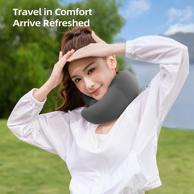 Travel Pillow - Memory Foam Neck Pillow Airplane, Neck Travel Airplane Pillow for Long Flight, Portable Travel Essentials, 360º Ergonomic Support, Machine Washable (Black) - Image 6