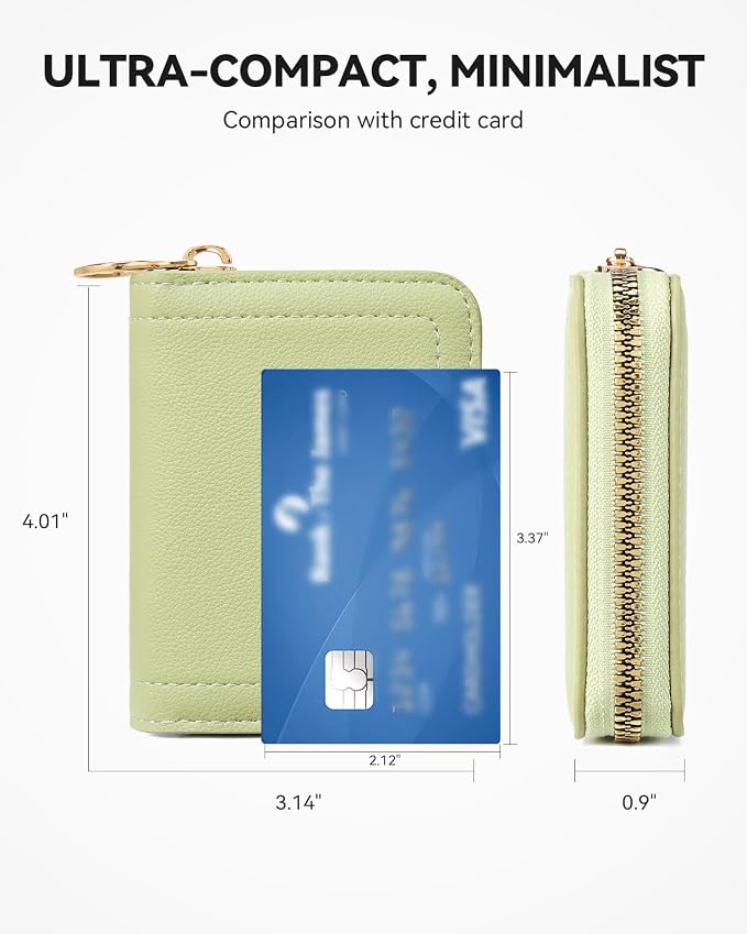BOSTANTEN Credit Card Holder RFID Small Wallets Woman Zipper Card Wallet | Slim, Compact, Front Pocket, Accordion, Vegan Leather, Thin for Daily Use, Travel, Gifts for Women, Grass Green - Image 4