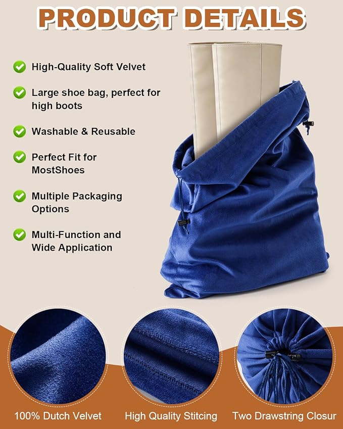 4 Pcs Shoe Bags for Travel, Large Boot Bag, Palace Blue, 21.2x13.3 Inch | Washable & Reusable Travel Shoe Bags, Dustproof Shoe Bags with Drawstring Closure, Suitable for Travel, Home Storage - Image 2