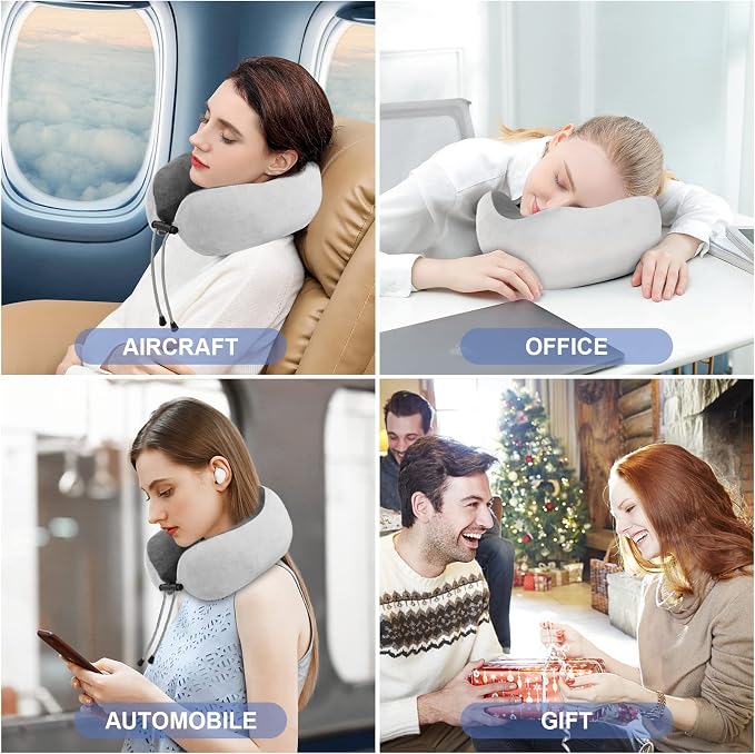Travel Neck Pillow/Electric Neck Massager with Heating, Memory Foam Pillow for Neck Pain Relief, Neck Support Pillow for Airplane, Car, Office, Gift (Grey) - Image 6