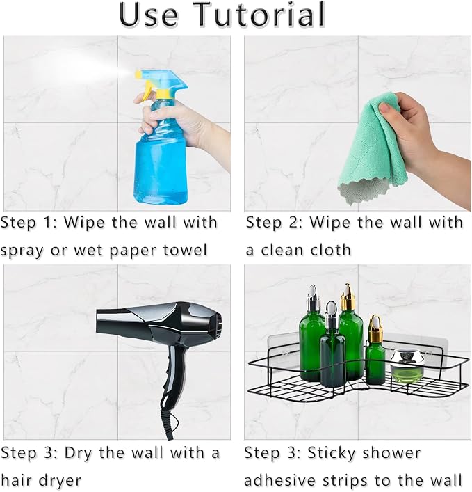 4 Pack Shower Caddy Adhesive for Replacement, Strong Transparent Adhesive for Shower Caddy Sticky Pads, No Drilling for Corner Shelf Basket, Bathroom Storage Shelves, Kitchen Racks and Soap Holder - Image 3