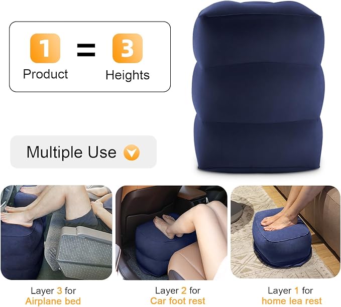 Inflatable Travel Foot Rest Pillow, Kids Airplane Bed (Blue, 1 Pack) | Adjustable Height Leg Pillow for Air Travel, Make a Flat Bed for Kids and Toddlers, Great for Airplane, Train, Car - Image 3