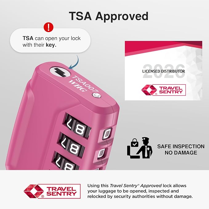 Puroma 2 Pack TSA Approved Luggage Locks 4 Digit Code Cable Lock Pink Dark | Resettable, Flexible Cable, Zipper holes, Zinc Alloy, Bright Color, Large White Numbers, Suitcase Train Travel, laptop bag - Image 2