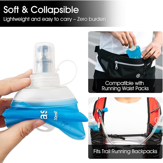 GUYI GYGYL Soft Flask, Collapsible Water Bottle for Sports, 250ml Blue 2pcs | TPU Collapsible Water Bottle for Hydration Pack, Running Vest, Leak-Proof Folding Bottle for Hiking Cycling Climbing Jogging - Image 4