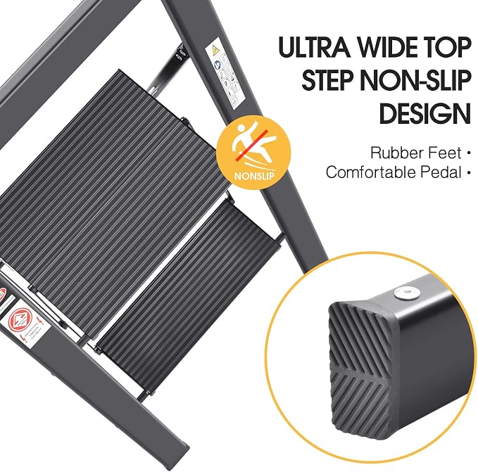 KINGRACK Aluminium 2 Step Ladder, Lightweight Step Stool with Non-Slip Pedals, Handrail, 330LBS Foldable Step Ladder for Kitchen, Garage, Home, Space Saving, Sturdy and Portable, Black - Image 2