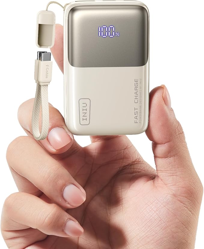 INIU Portable Charger, Ultra Mini 10000mAh 45W Fast Charging Power Bank | Flight-Safe, USB-C Cable, Travel Essential, 45W Battery Phone Pack for iPhone 17 16 Samsung S26 Google iPad etc, Light White by INIU