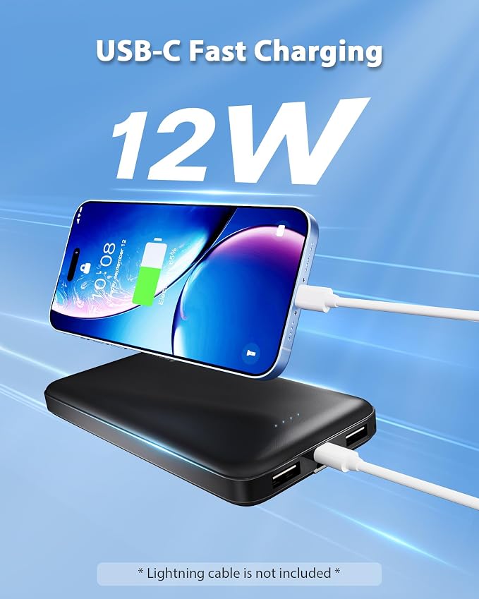 Miady 2-Pack Portable Charger 10000mAh Power Bank Battery Pack for Travel | 37Wh丨Dual USB丨3 Outputs 2 Inputs丨Slim丨Compatible with iPhone 17 16 Galaxy S24 Android Tablets etc丨Flight-Safe丨Black+White - Image 3